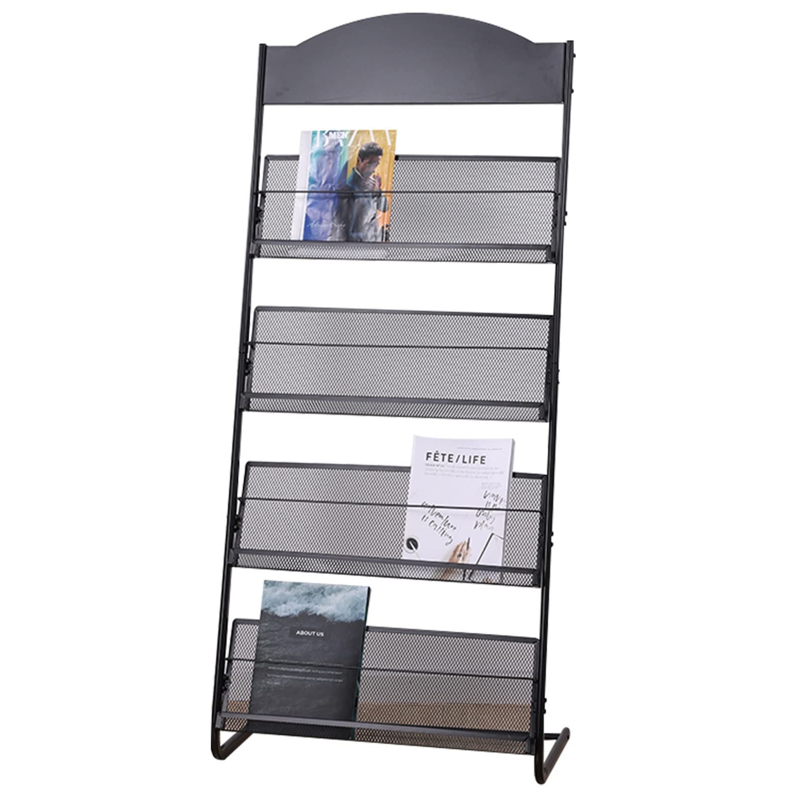 ASerZenith Magazine Holder Floor-Standing Brochure Stand, Commercial Literature Magazine Rack with 4 Pockets, resistent Newspaper Stand for Exhibitions (Black)