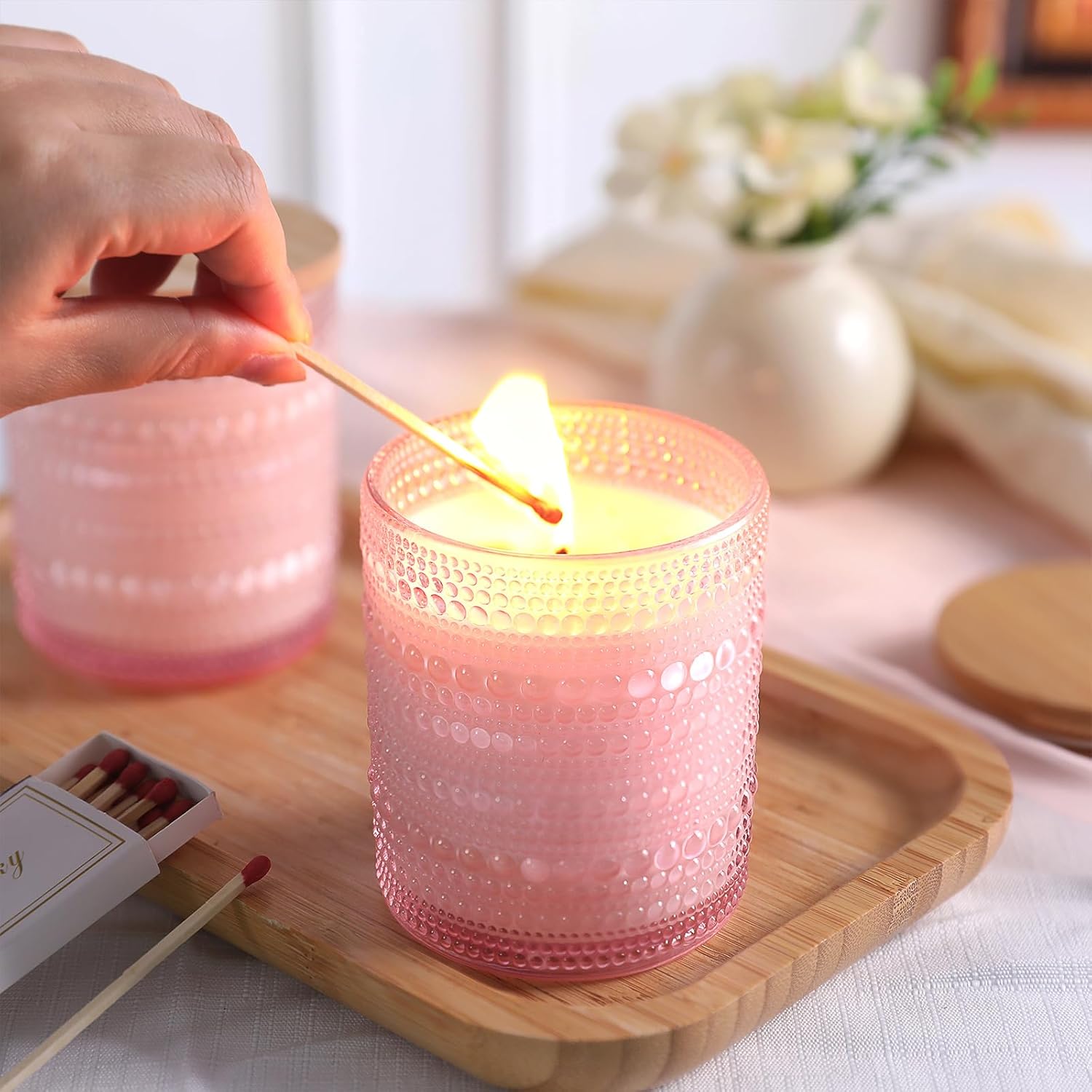 DARJEN 12 Pack Pink Candle Jars for Making Candles- 8 OZ Empty Glass Candle Making Jars with Bamboo Lids and Labels, Candle Containers Candle Making Jars for DIY Gifts - Image 5