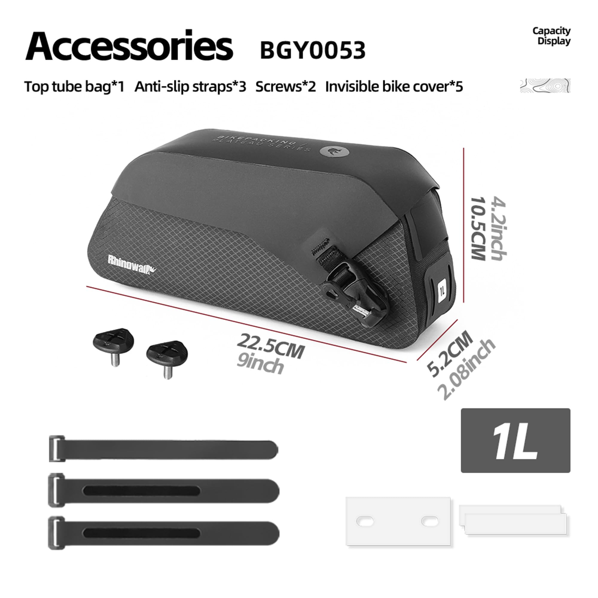 Rhinowalk Torba na ramę roweru z zapięciem magnetycznym, wodoszczelna, torba rowerowa, kieszeń przednia, torba na kierownicę (1 l)