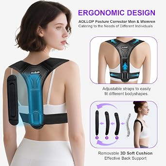 Posture Corrector for Women Men, Upgraded Upper Back Brace, Back Straightener with Cushioned Shoulder Pads & Underarm Pain Relief Strap, Adjustable Back Support for Shoulder Neck(35.4'-41.3')
