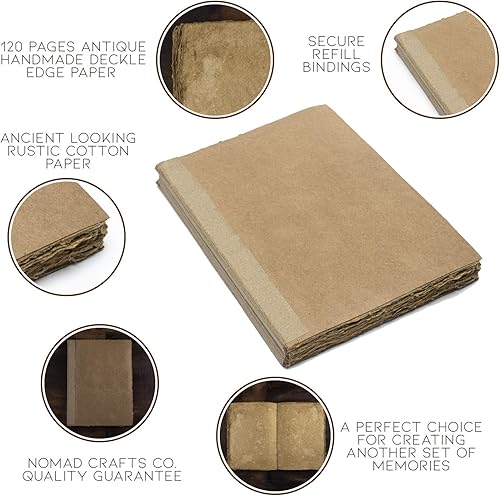 Miniatura 2 de Recambios de papel vintage – 120 páginas de papel vintage antiguo hecho a mano con borde Deckle – Diario de cuero vintage recargable, diario