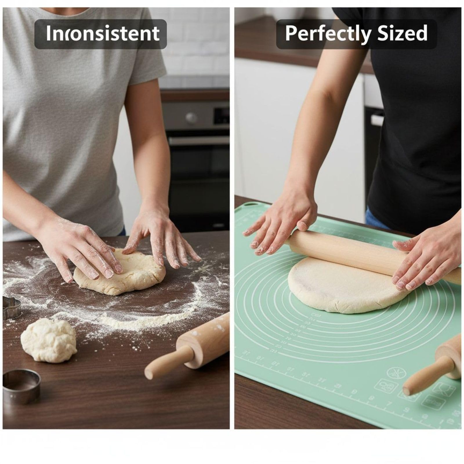Knetmatte aus Silikon, 70 x 50 cm Teigmatte für den Kontakt mit Lebensmitteln geeignet, rutschfeste Backmatte mit Messskala, extra groß, zum Ausrollen, Kneten und Backen