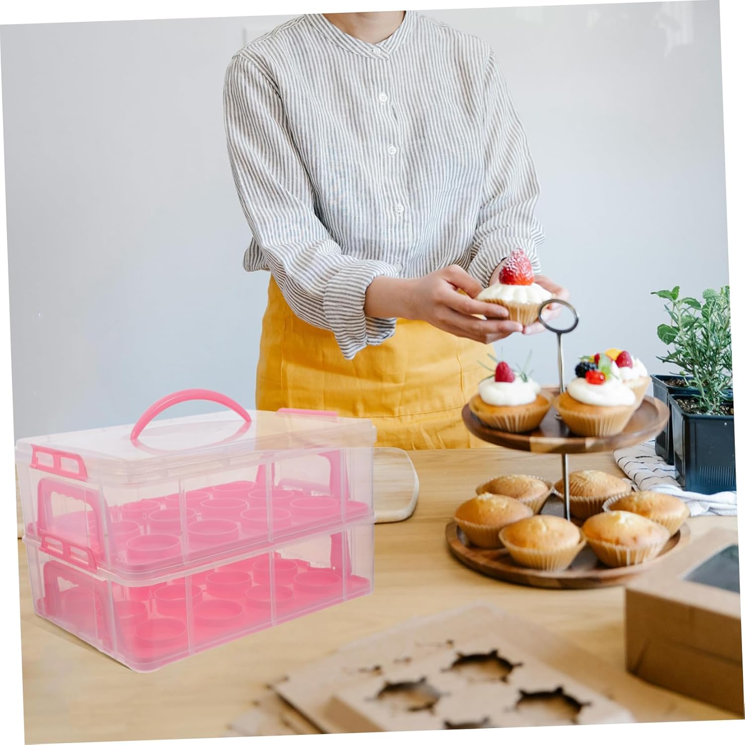 Portable Multi-layer Cupcake Carrier Box for Desserts Transparent Storage Container Handle for Baking Parties and Holidays for Transporting