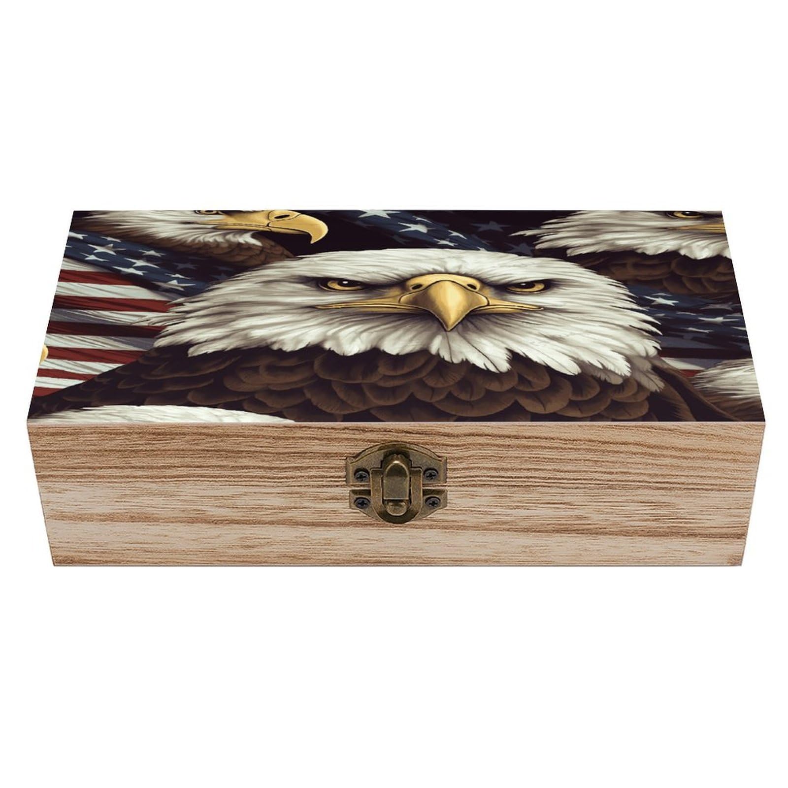 VstaDank Bald Eagle Wooden Storage Box Wooden Keepsake Box with Hinged Lid Exquisite Solid Wood Decorative Jewelry Case Memory Box for Jewelry Photos Letters Crafts Trinkets