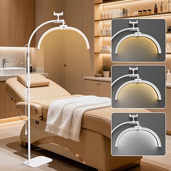 cenoz Half Moon Light, Lash Light for Eyelash Extensions, Foldable Half Moon LED Lamp, Beauty Lamp Floor Standing with Phone Holder & 360  Rotating Head for Eyelash Tech, Tattoo, Nail Tech White [Energy Class F]