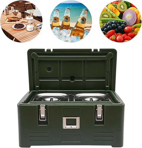 Miniatura 9 de Transportador de alimentos aislado, caja caliente de 31.7 cuartos para catering, catering comercial, calentador de sopas, 2 sartenes de acero