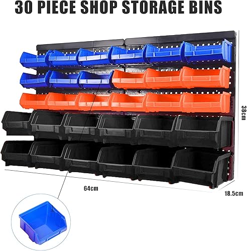 Miniatura 3 de WISION Contenedores organizadores de piezas montadas en la pared, 30 piezas de almacenamiento de piezas, contenedores organizadores de herramientas,