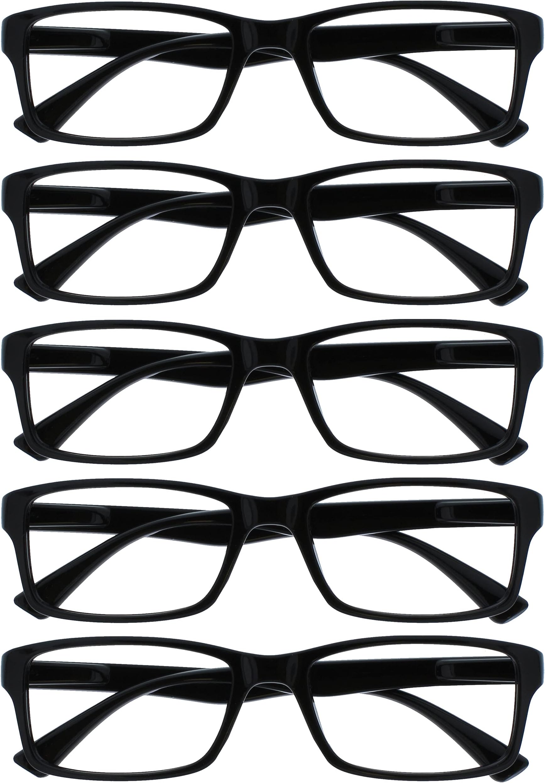 OPULIZE PEP Reading Glasses for Women Men, Large Rectangular Designer Frame with Spring Hinges, Scratch Resistant, Black +2.5 (Pack of 5)