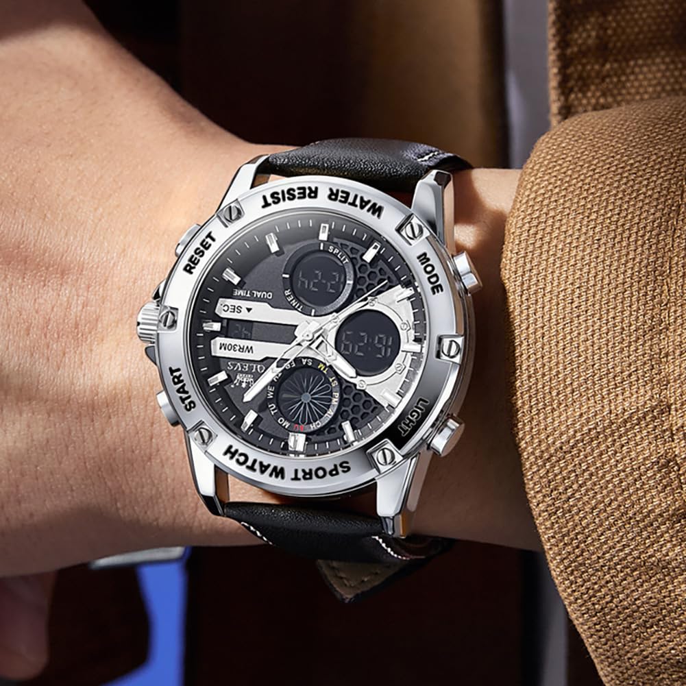 OLEVS Reloj de pulsera para hombre, con cronógrafo, para negocios, calendario digital, impermeable, para hombre
