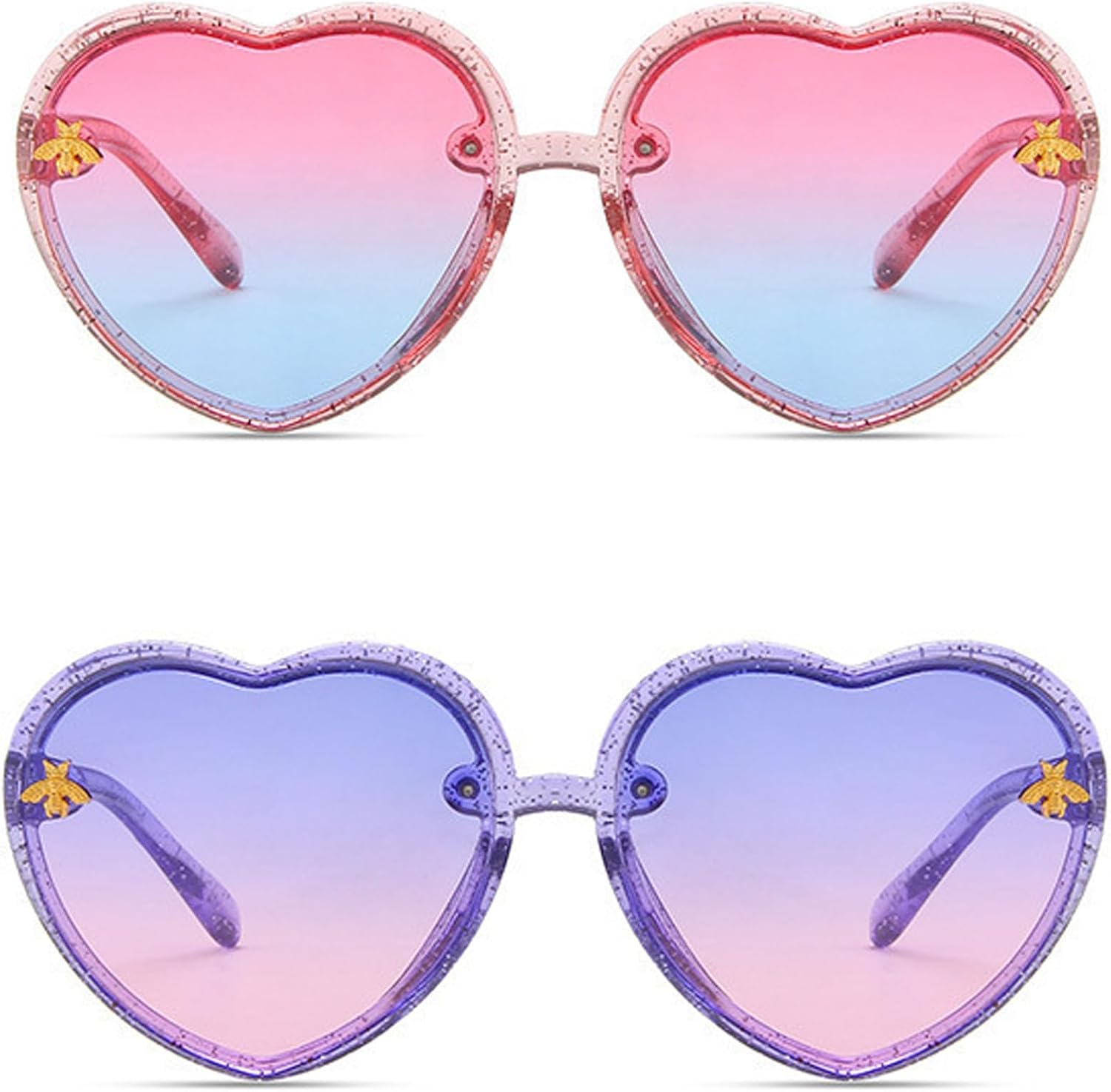 Kids Heart Sunglasses Cute Bee Fashion Sunglasses for Girls Age 3-10 UV400 Protection for Outdoor Beach Eyewear