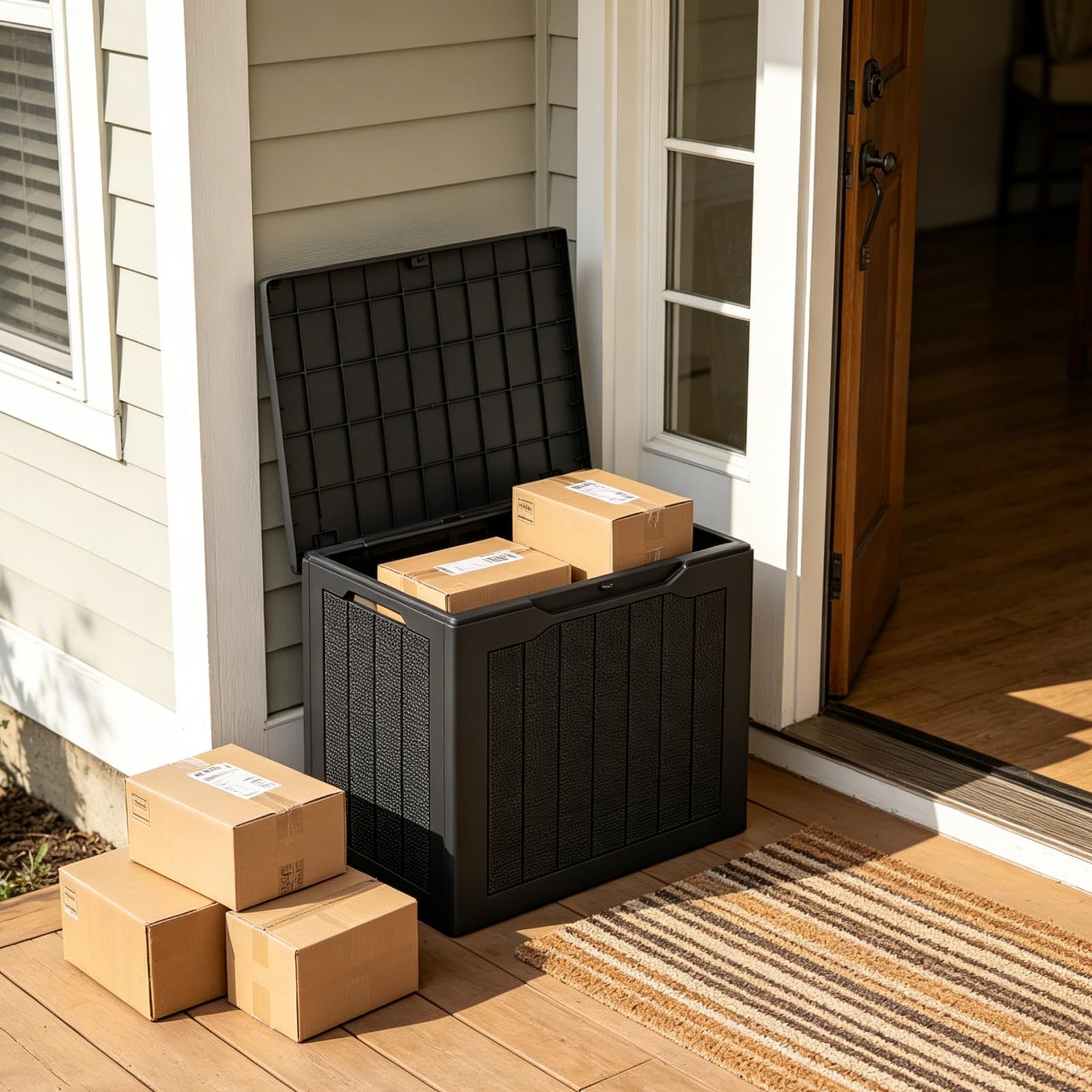 COSTWAY Gartenbox 106L, Auflagenbox mit abschließbarem Deckel & Rattanoptik, Wetterfeste Aufbewahrungsbox, Kissenbox für Poolzubehör, Gartengeräte, Pakete, Gartenmöbel, 56 x 41 x 50,5 cm (Schwarz)