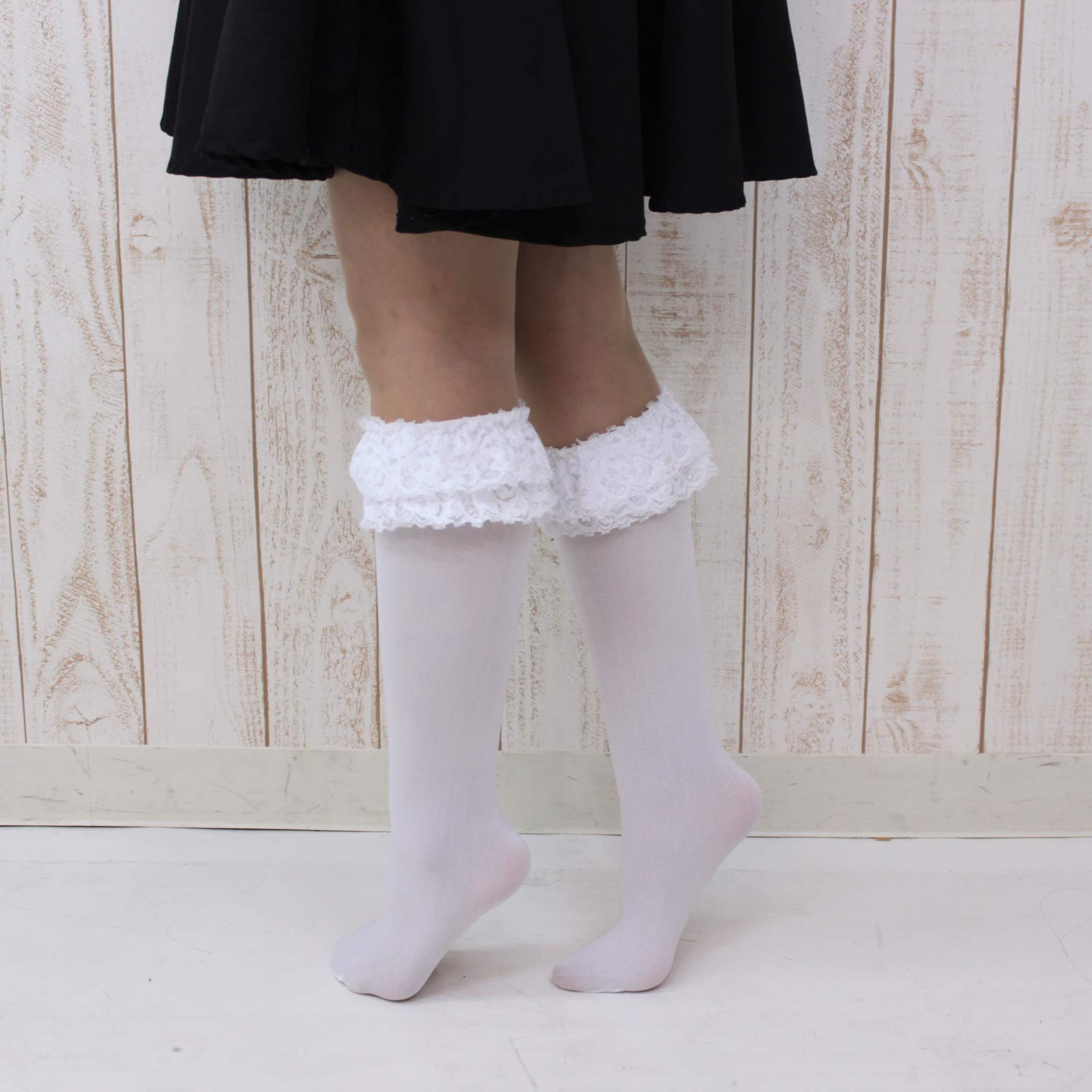 Amazon.co.jp: リボン付きレースハイソックス 色：白×白レース サイズ