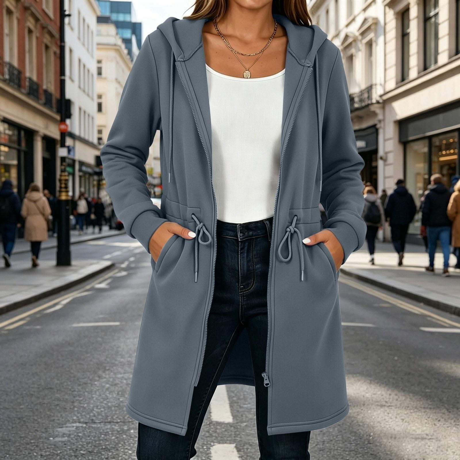Generico Lunga Donna con Zip E Cappuccio - Oversize Hoodie Donna Felpe