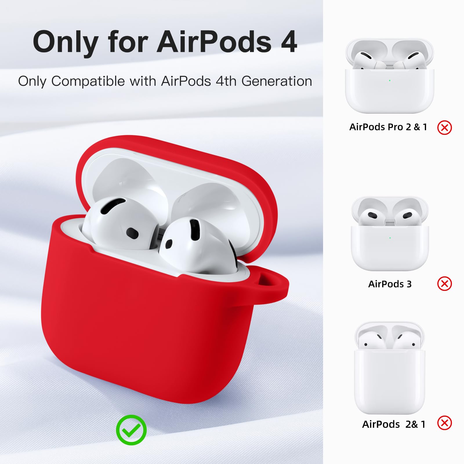 DaQin Compatible with AirPods 4 Case, Soft Silicone Full Protective Case Cover for Apple AirPods 4 Cases with Keychain, Compatible with AirPods 4th Generation Case Accessories for Women Men, Red