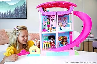Barbie Doll House, Chelsea Playhouse with 2 Pets, Furniture and Accessories, Elevator, Pool, Slide, Ball Pit and More, HHX44