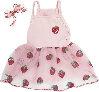 Pink Strawberry Dog Cat Dress for Small Dogs Girl Cute Dog Princess Dresses Puppy Tutu Skirt Chihuahua Teddy Pomeranian Sundress Birthday Holiday Clothes Cat Pet Wedding Outfit
