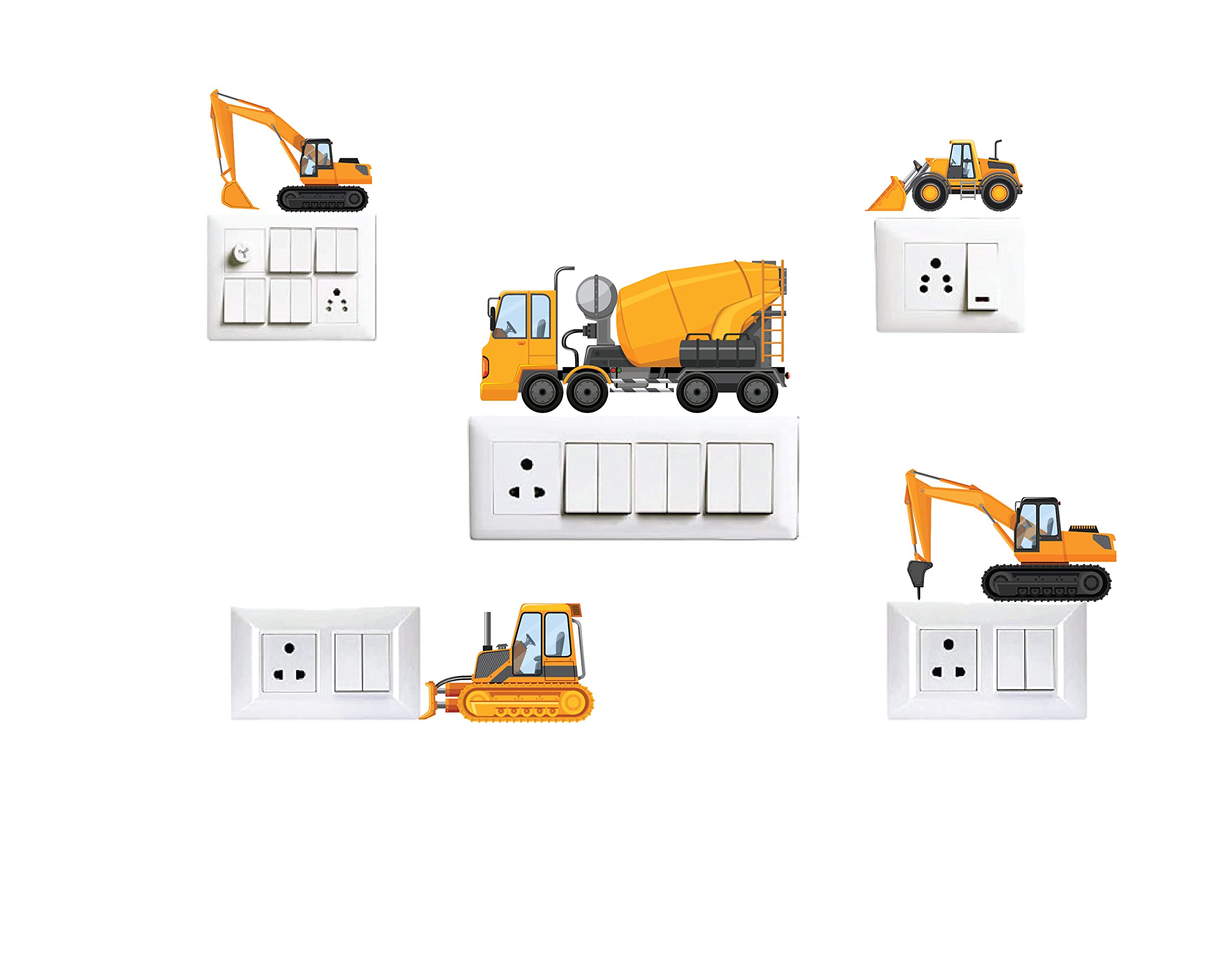 VVWV® 5 PCs Heavy Vehicles Switch Board Printed Stickers for Home Living Kids Bedroom Wall Decoration Multicolored Combo Stickers