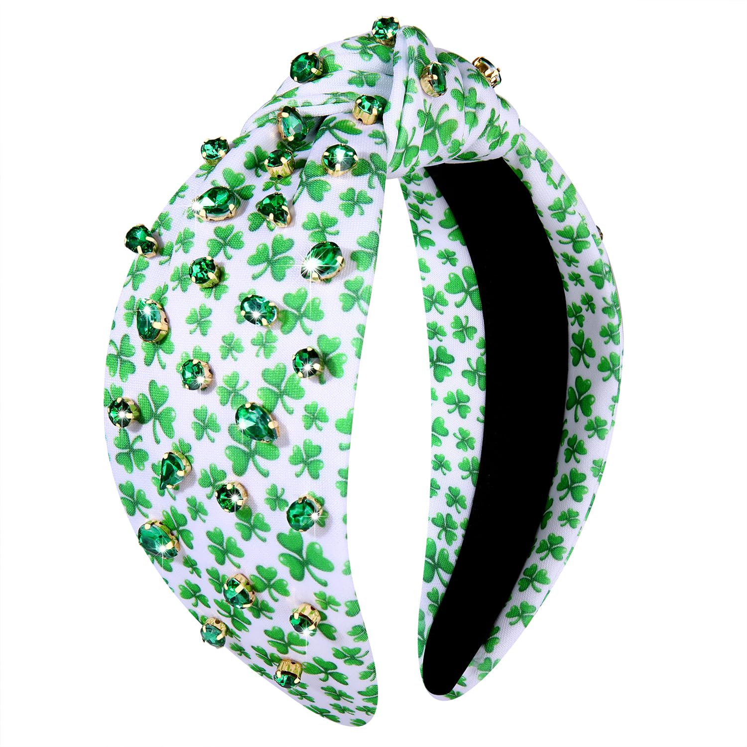 MOLOCH St.Patrick's Day Headband for Women Beads Printed Lucky Clover Knotted Headband Green Crystal Jeweled Top Knot Head Band Irish Shamrock