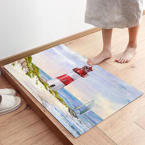Miniatura 5 de LBCASA Red Lighthouse - Tapete para puerta interior, 18 x 30 pulgadas, antideslizante, tapete de bienvenida para patio, alfombra náutica costera de