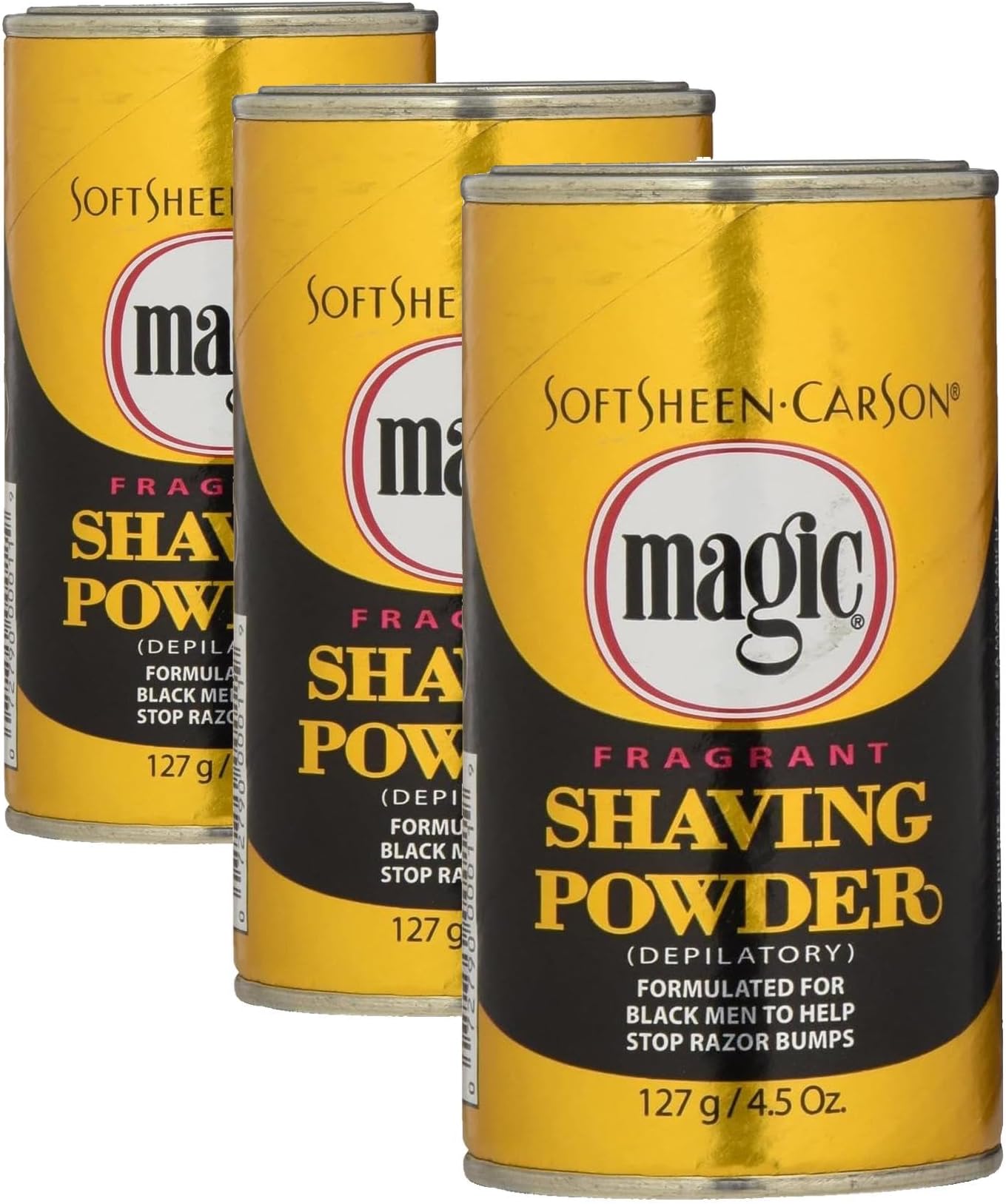 SoftSheen-Carson Magic Razorless Shaving for Men,Magic Shaving Powder with Fragrance,Coarse Textured Beards,Formulated for Black Men,Depilatory, Helps Stop Razor Bumps, Since 1901, 4.5 oz (Pack of 3)