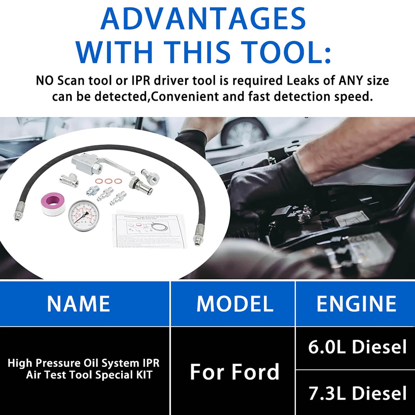 Juego de verificación de presión de aire diseñado para comprobador IPR de flujo de cuidado de circuito de lubricación de alta presión de motor de 6.0 L y 7.3 L