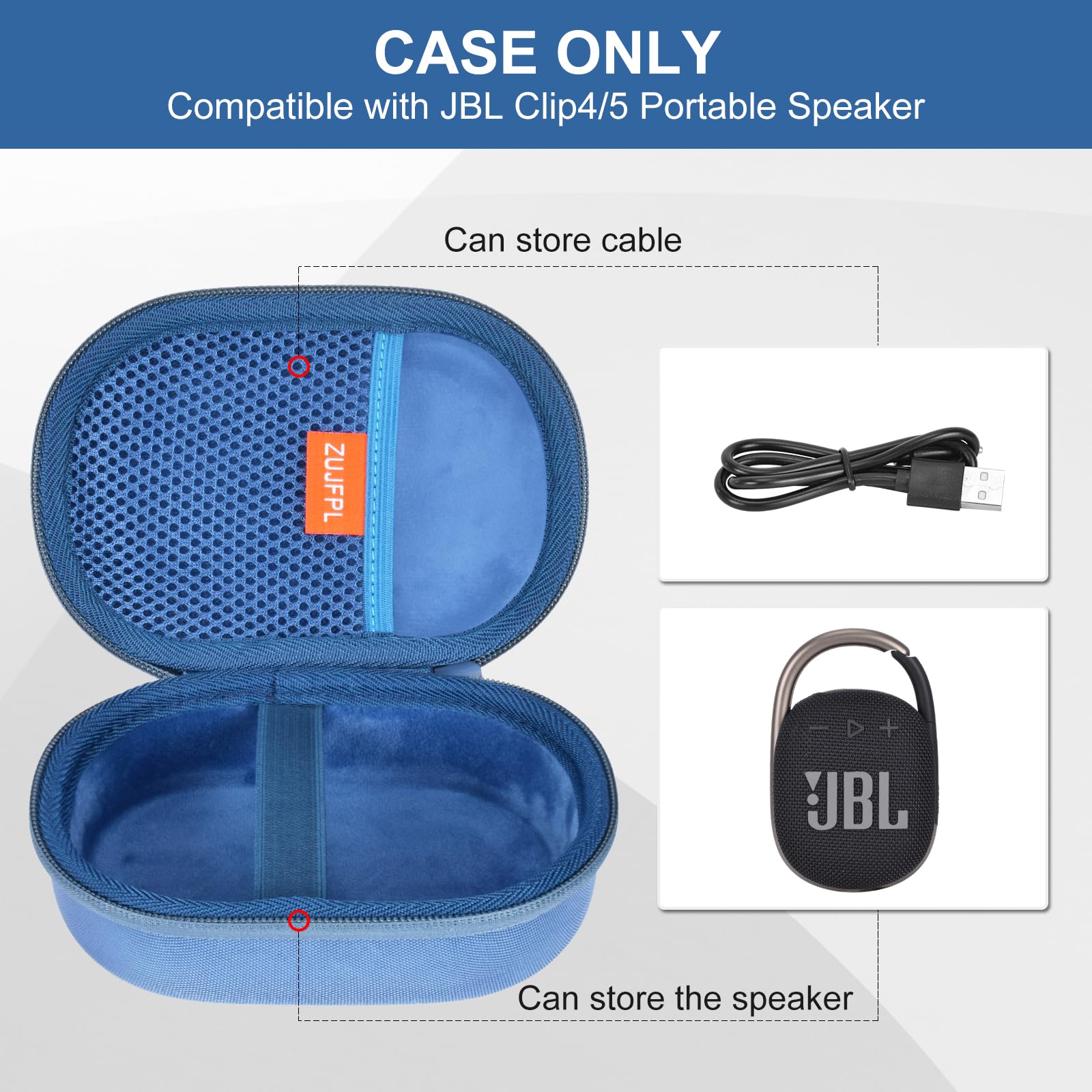 Hard Shell Case, Portable Waterproof Carrying Case for JBL Clip 4, Clip 5 Bluetooth Speaker - Blue