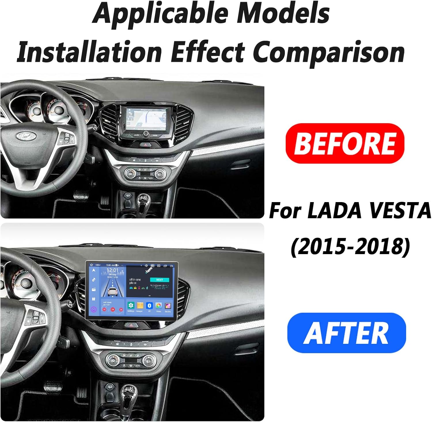 New 13.3 inch Multifunctional Car Screen for Lada Vesta (2015-2018),Android Car Radio Stereo,Touch Screen Auto Navigation System with Carplay GPS WiFi Bluetooth FM Mirror Link(Size:6+128)