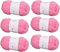 6 novelos de fio brilhante para panos de prato 100% poliéster, vidro, seda, pastel, para crochê, tecelagem, artesanato feito à mão, total de 300 g (rosa)