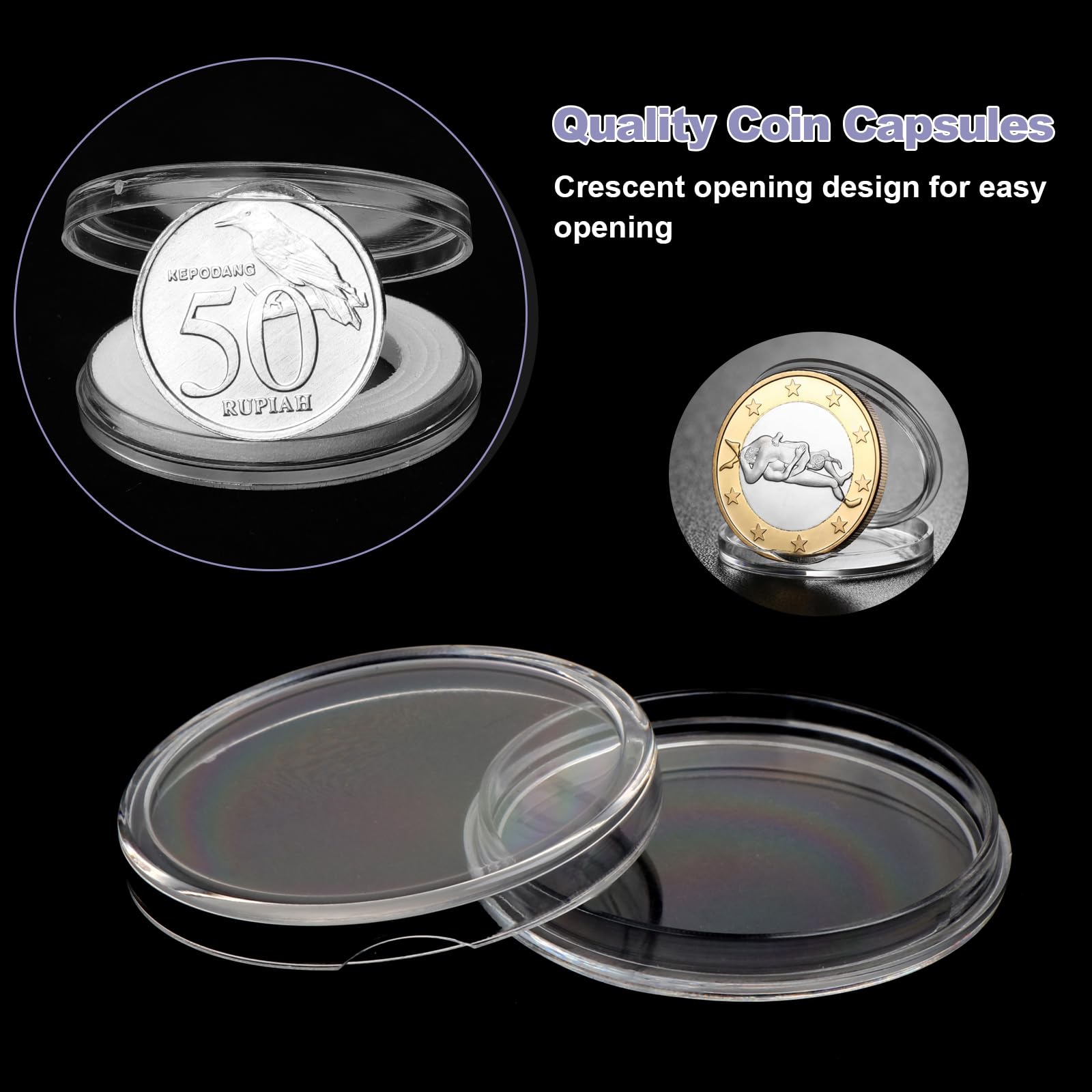Rangements pour Pièces de Monnaie, Boite Pieces de Monnaie Collection Comprend 100 Capsules de Pièces de Monnaie pour Collection de Pièces 18mm 21mm 25mm 27mm 30mm