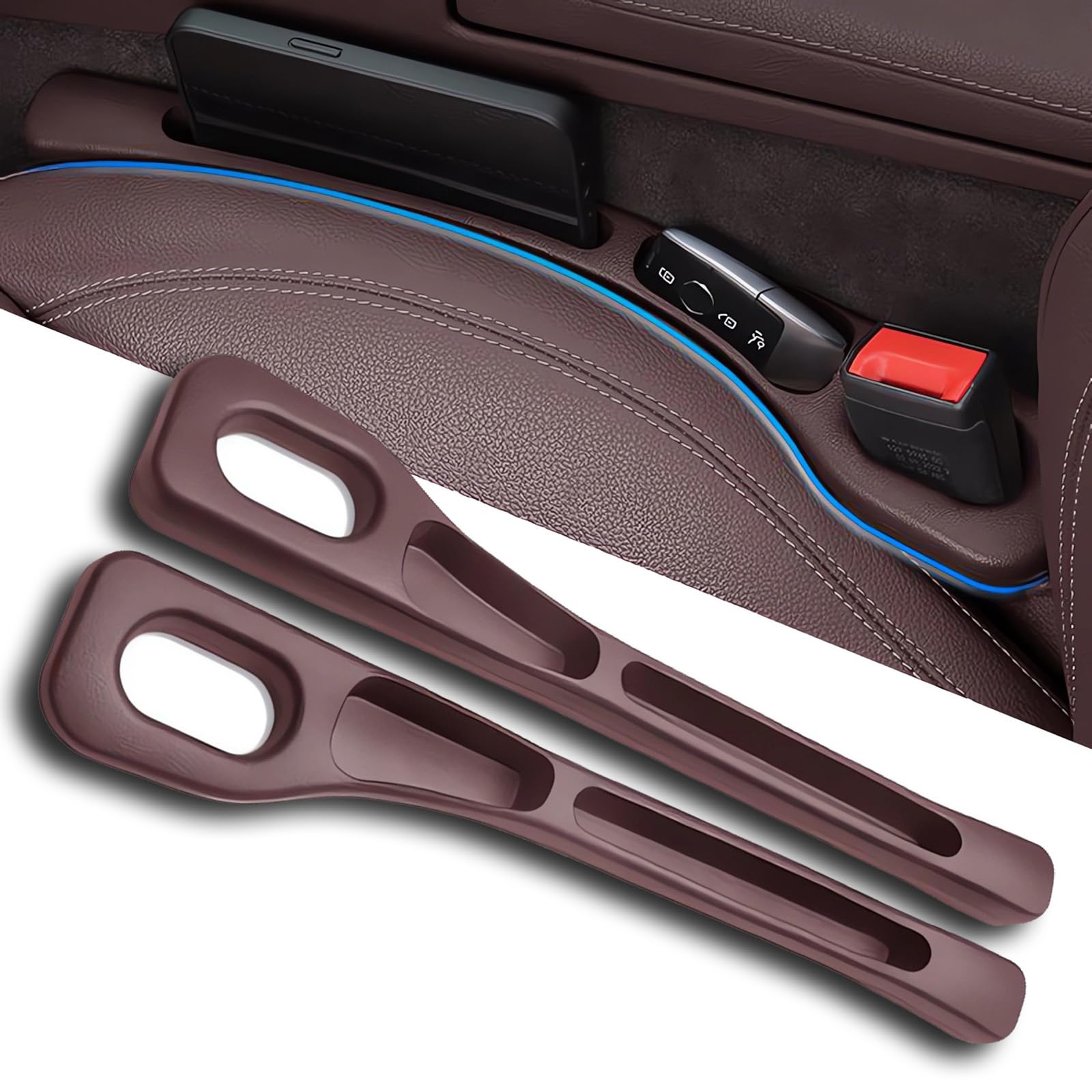 Lxfdafa Brown 2Pcs Car Seat Gap Filler Organizer For Dacia Dokker Stepway Bigster 2017-2025 2026, Car Interior Gap Storage Box Sealing Strip Leak-Proof Storage Pocket,