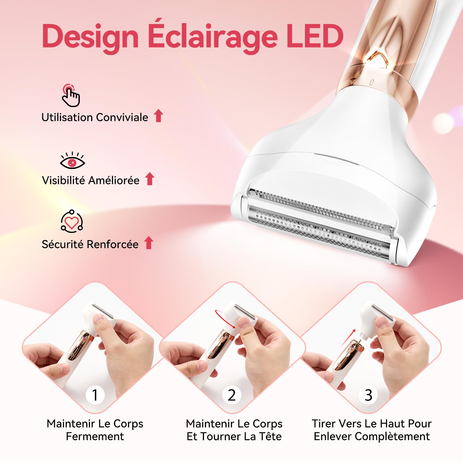 ANLAN Rasoir Electrique Femme 4 en 1, Epilateur Électrique Maillot/Visage, Tondeuse Intime Femme Sec et Humide, 4 Peines Rasoir Intime pour Bras Aisselles Jambes, éclairage LED, IPX6 Étanche