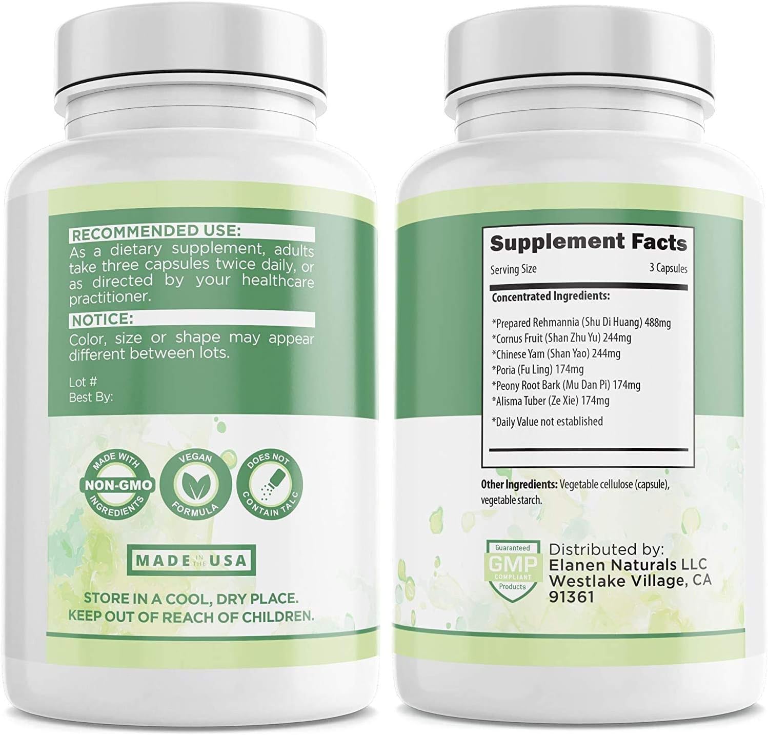 Elanen Naturals Liu Wei Di Huang Wan, Rehmannia 6, Six Flavor Rehmannia, 100 Vegetable Capsules - Image 3