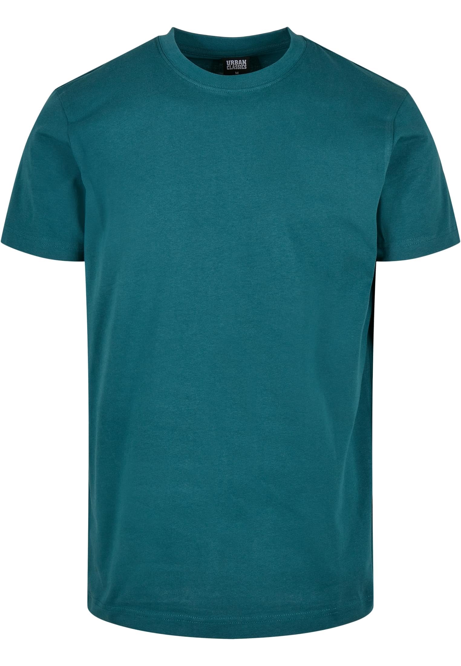 URBAN CLASSICS Stretch T-Shirt with Round Neckline, Basic Tee with Figure-Hugging Cut, Short-Sleeve Elastic Men's T-Shirt, Regular Fit, 100% Jersey Cotton, Colour: Teal, Size: XXL