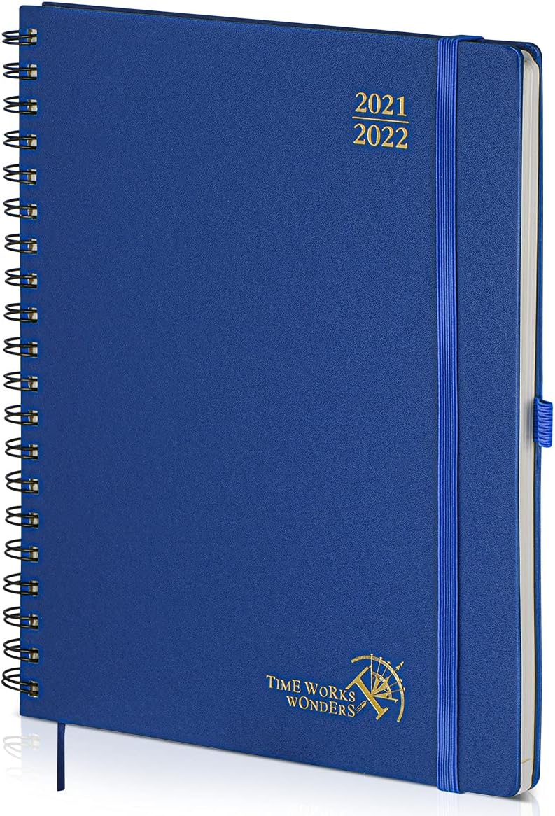 Academic Planner 2021-2022 with Hourly Schedule & Vertical Weekly Layout - Agenda August 2021 - August 2022 with Monthly Calendar, Note & Contact Pages, Hardcover, 8.5" x 10.5", Royal Blue