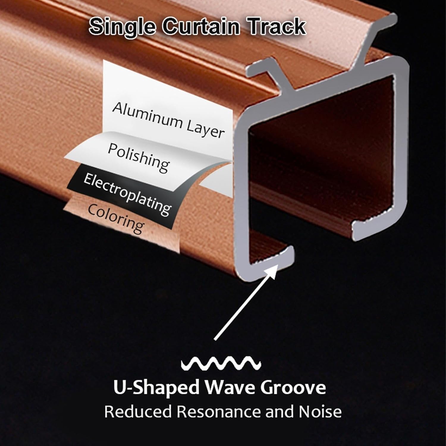 Aluminum Alloy Curtain Track Curtain Single Tracks for Living Room Bedroom Windows(White side,110 cm/3.6ft)