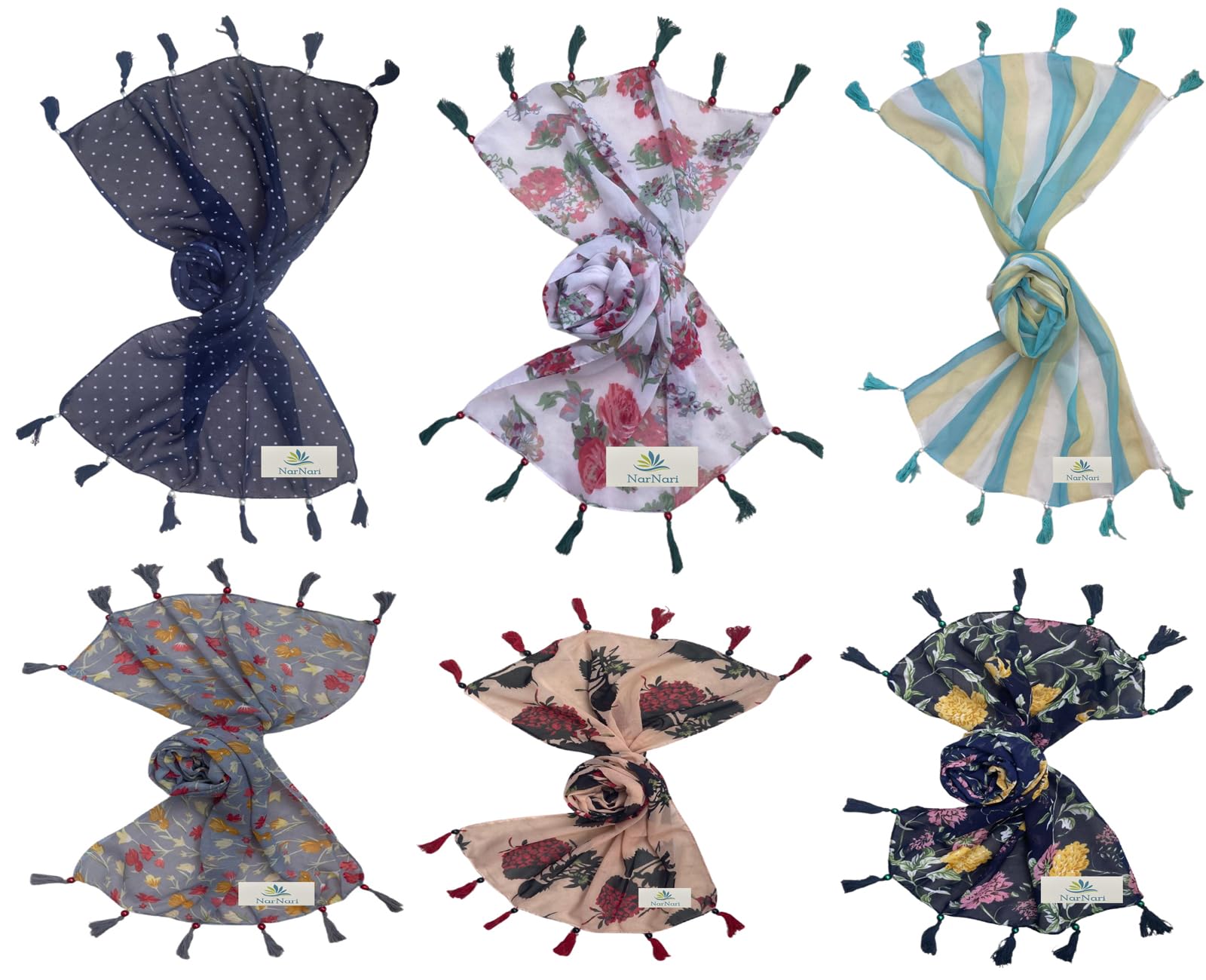 narnari Women's Printed Chiffon Scarf and Stoles-N2177(Free Size) Set of 6-picture-38