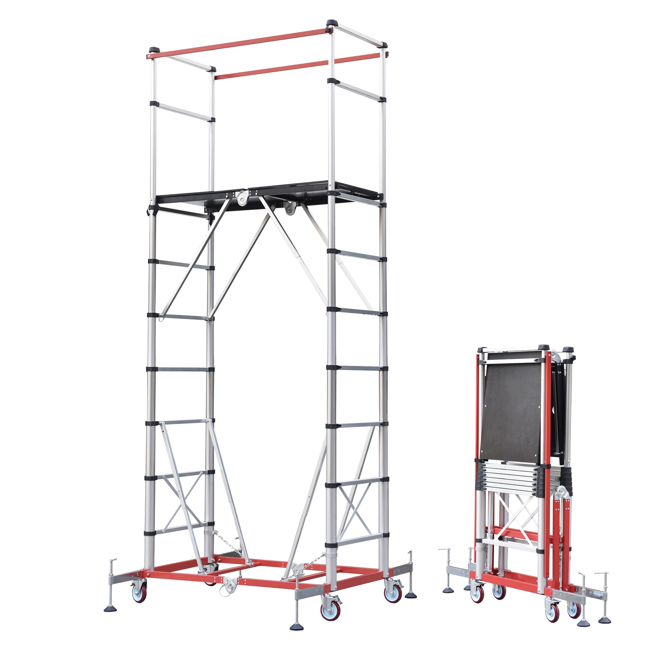 APARECIUM 12’ Aluminum Scaffolding, Foldable Scaffolding Ladder, Multipurpose Rolling Scaffolding Work Platform, Scaffold Tower, Ladder Stool Work Bench, Adjustable Work Platform, 330 Lbs Duty Rate