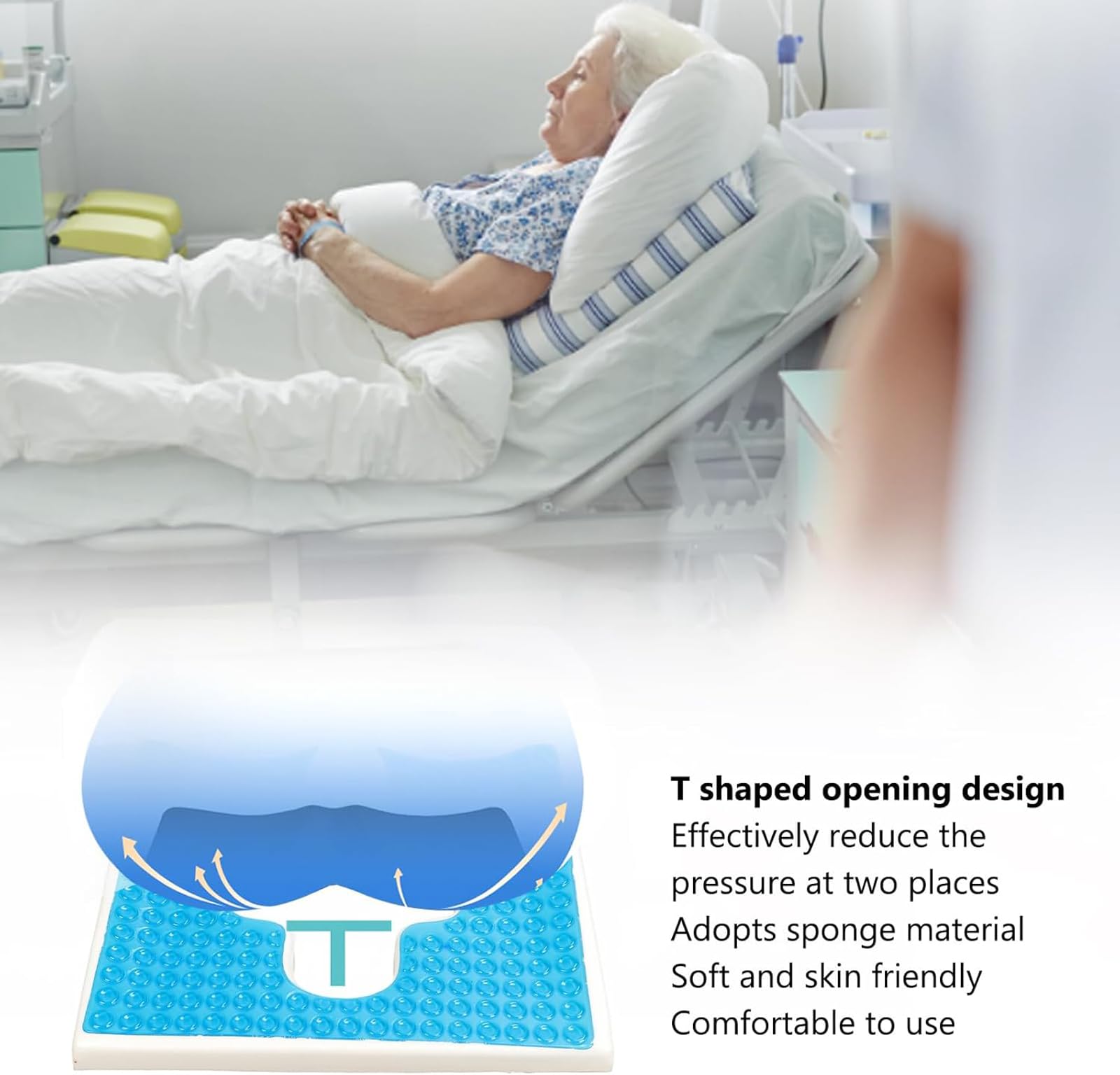 Cojín De Asiento para Coxis, Cojín Antiescaras, Almohada para Coxis con Apertura En Forma De T, Estar Sentado Durante Mucho Tiempo Mantiene La Piel Seca, para Pacientes Postrados En Cama