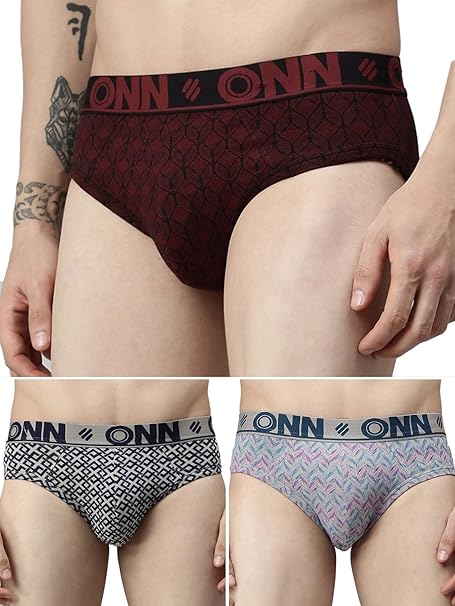 ONN Men's Super Combed Cotton Printed Briefs with Ultra Soft Waistband | Prints May Vary | Style OS282 |