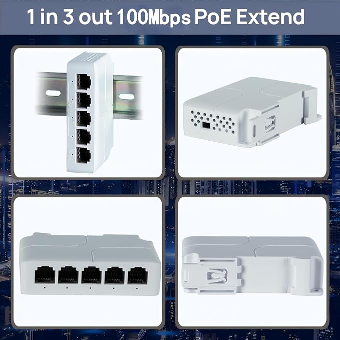 Extensor PoE 5 puertos 1 entrada 4 salida 90W 10/100Mbps miniatura 5