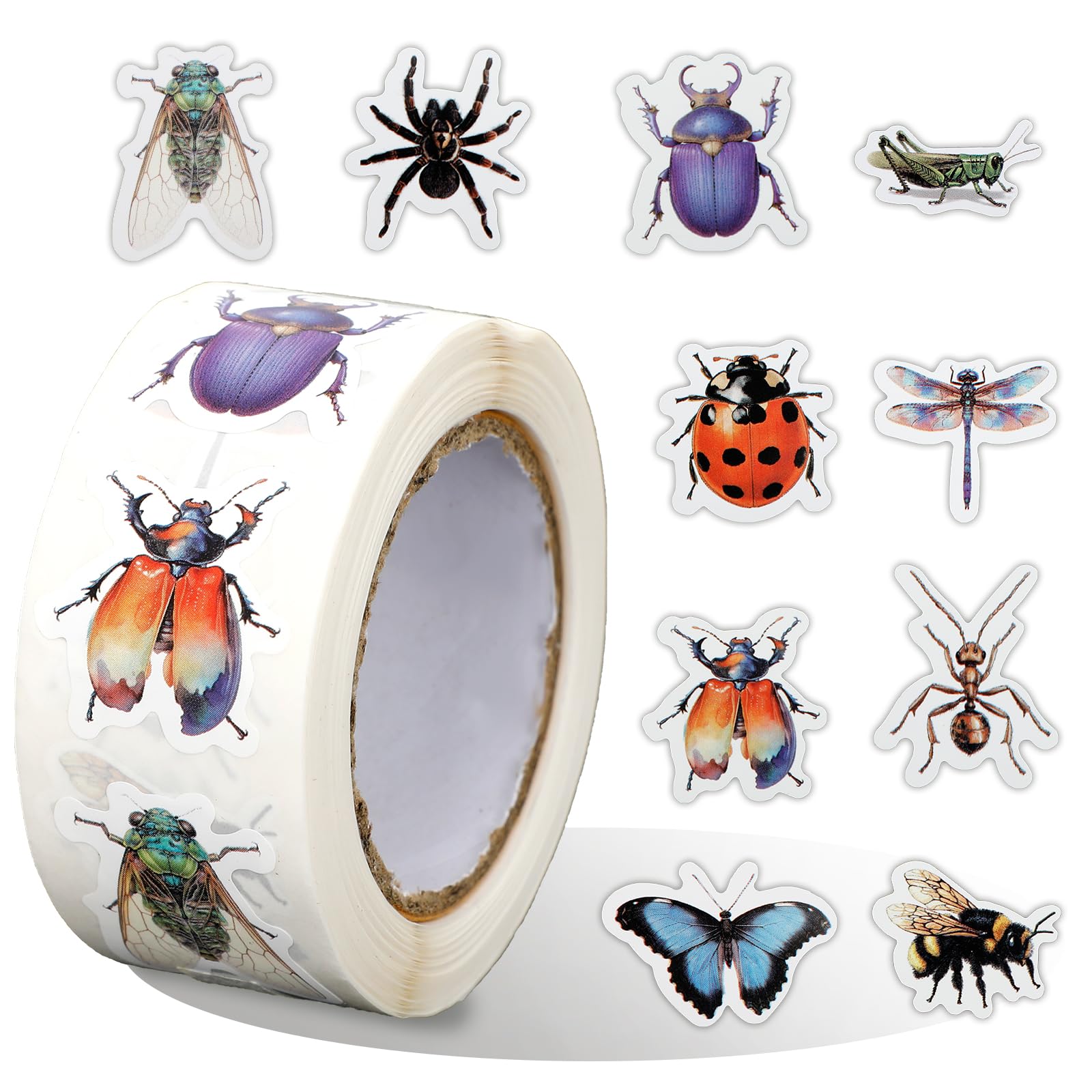 200Pcs Beetle Bug Sticker Rolls - 50 Models Spring Dung Insect Decals for Kids, Nature Lovers, Water Bottles, Laptops, Cars, Party Decorations