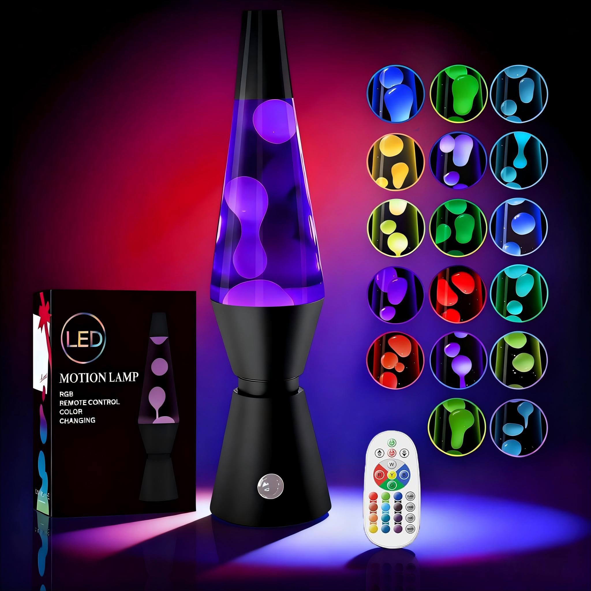 AONESY Liquid Motion Lamp with Remote Control, 17 Colour Changing Lamps for Kids & Adult, Soothing Motion Lamp for Relaxation, Mood Lamp Stress Relief, Retro Lamps Home Bedroom Office-14.5" Black
