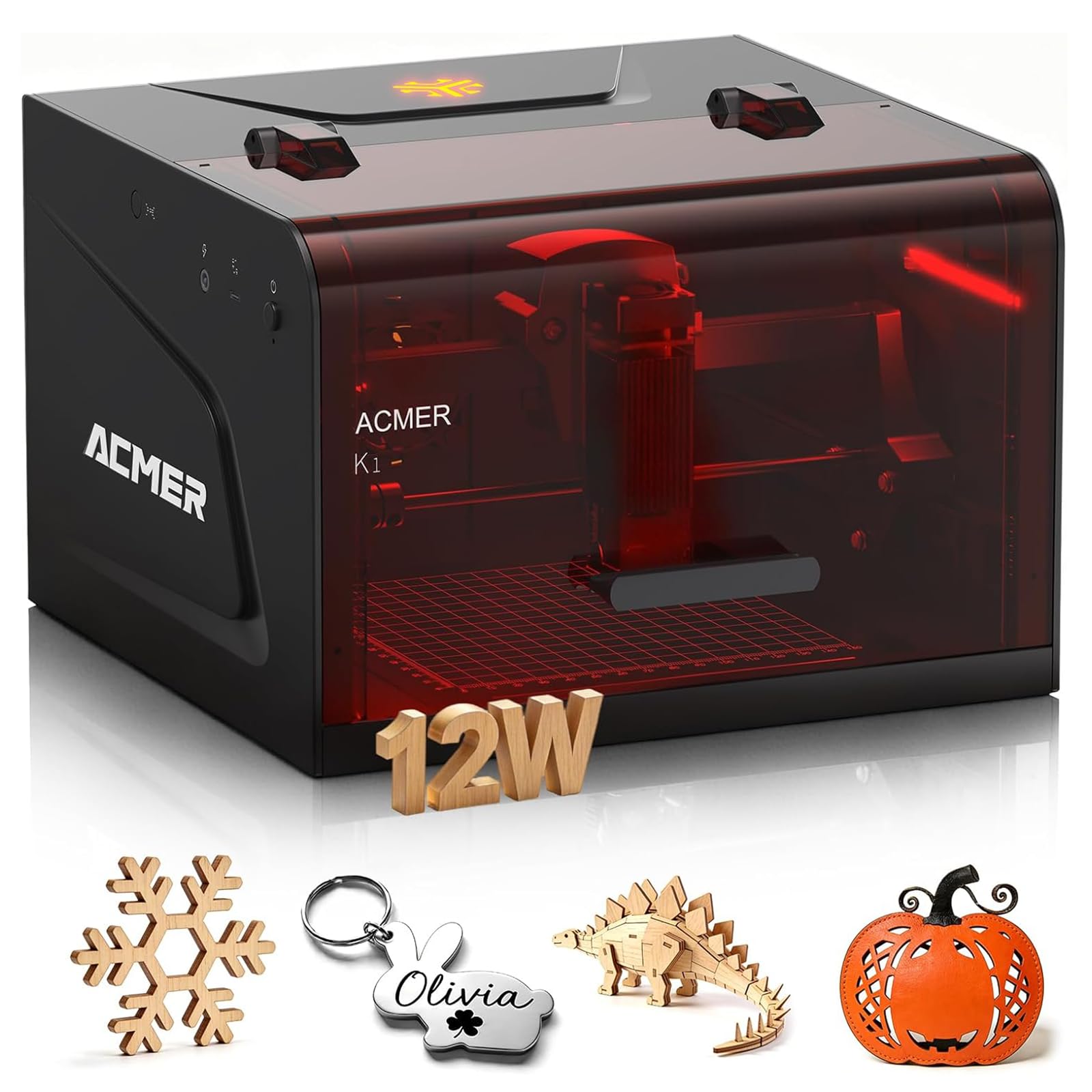 ACMER K1 Laser Graviermaschine 12000mW, Class 1 Kleine Geschlossene Sicherheit Laser Cutter, Gravurfläche 150×150mm, 0,01mm Präzision Hochpräzise Lasergravur Maschine für DIY Holz,Metall,Leder,etc.