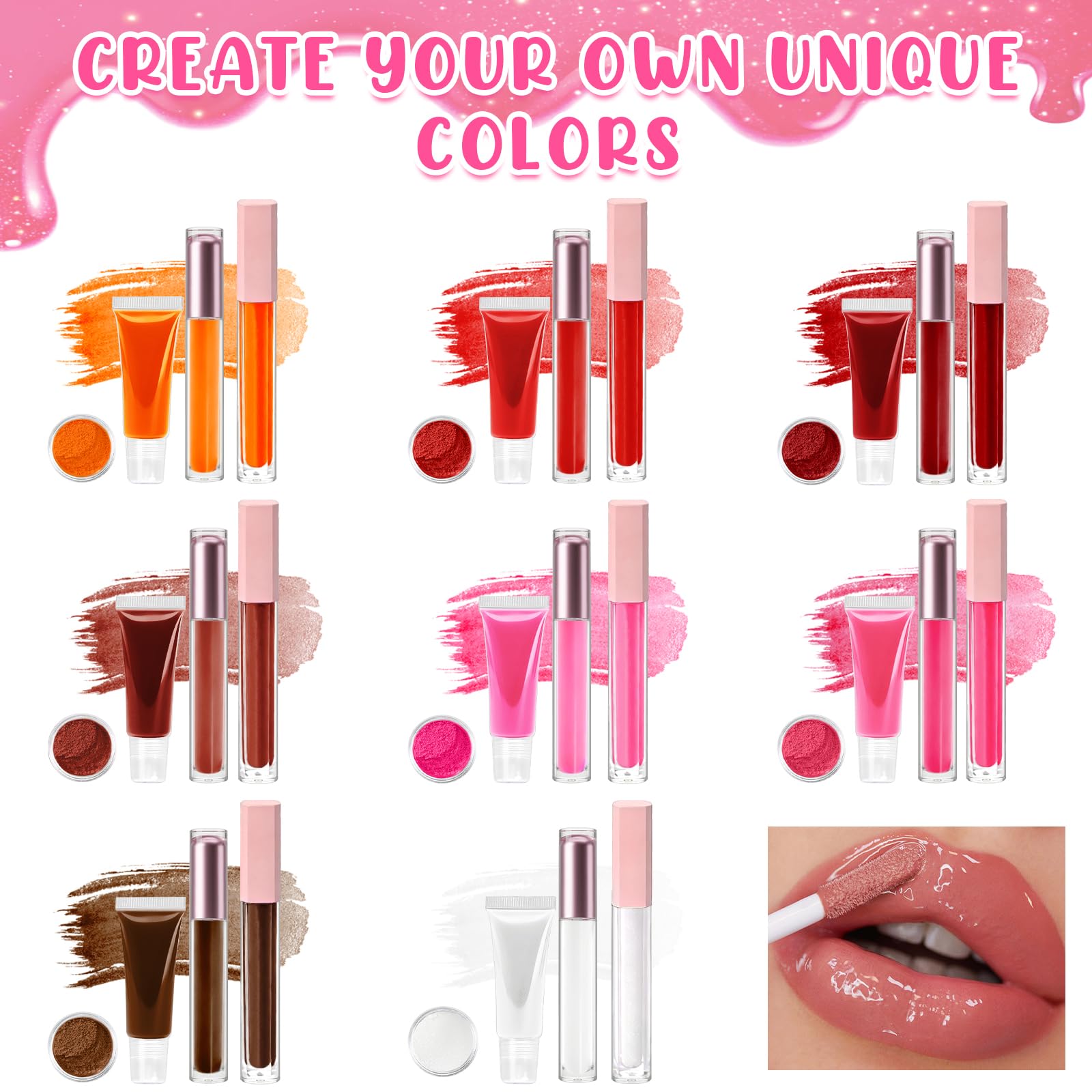 Kit de fabricación de brillo, JUYRLE Lip Gloss Making Kit DIY Aceite de Labios, Creativo Bricolaje Adulto DIY Set de fabricación, Chica Lipgloss Set divertido de regalo de maquillaje para las mujeres