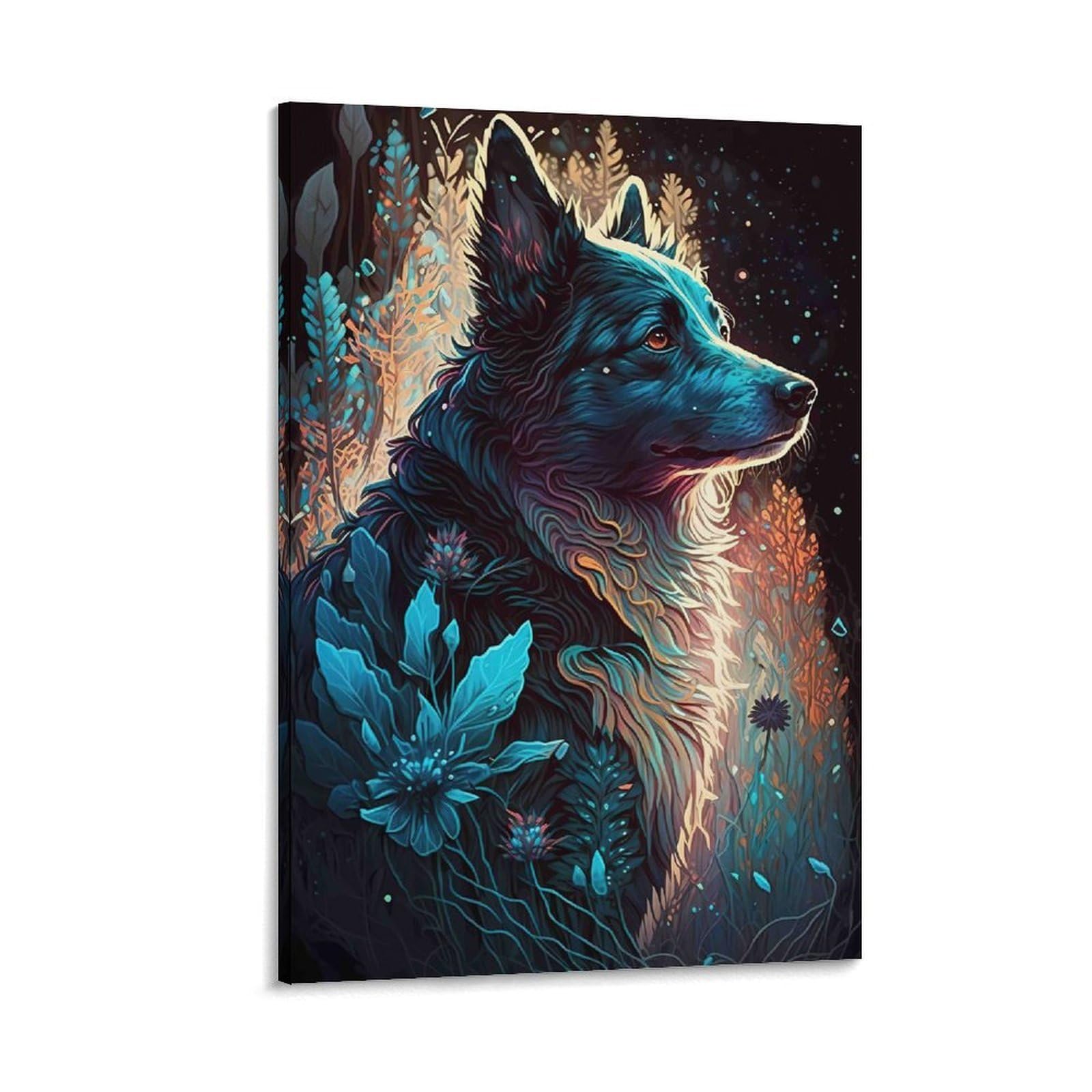 DHBANEIOK Fantasy Dog Portrait Poster Artwork Canvas Prints Picture Modern Canvas Wall Art Picture Wall Hanging for Office Gym Living Room Decor 12x18inch(30x45cm)