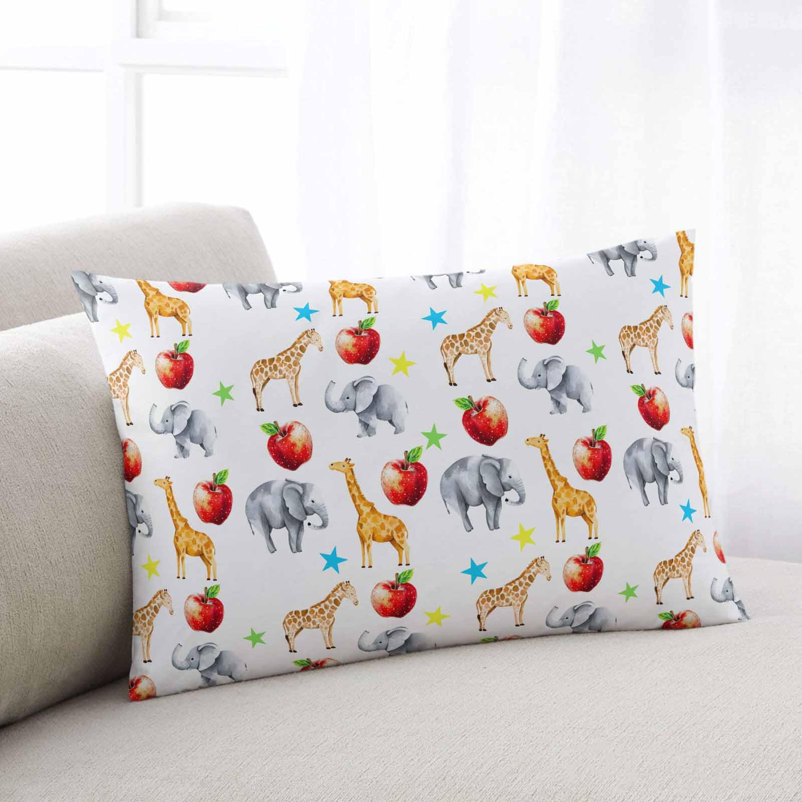 Pillowcase 12x20 Inch Childlike Giraffe Elephant Soft Brushed Microfiber Pillow Covers with Hidden Zipper Closure Bed Pillow Shams for Bedroom Sofa Car, 1pcs