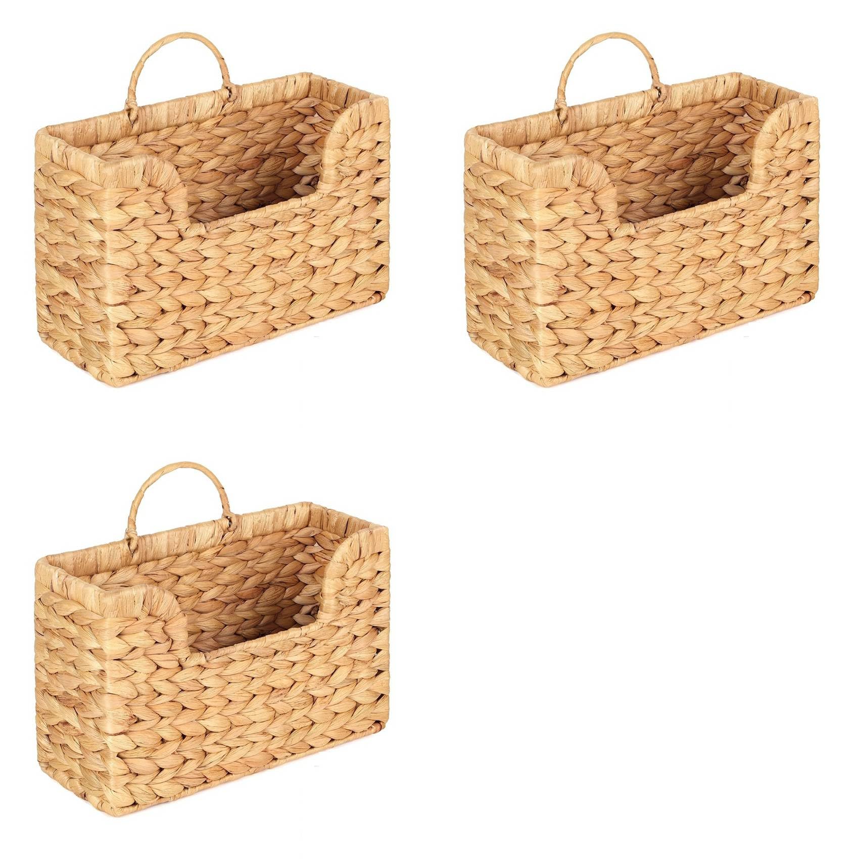 Hndhbfgrt 3X Handwoven Water Hyacinth Wall Magazine Holder - Hanging Organizer for Mail, Newspapers & Magazines