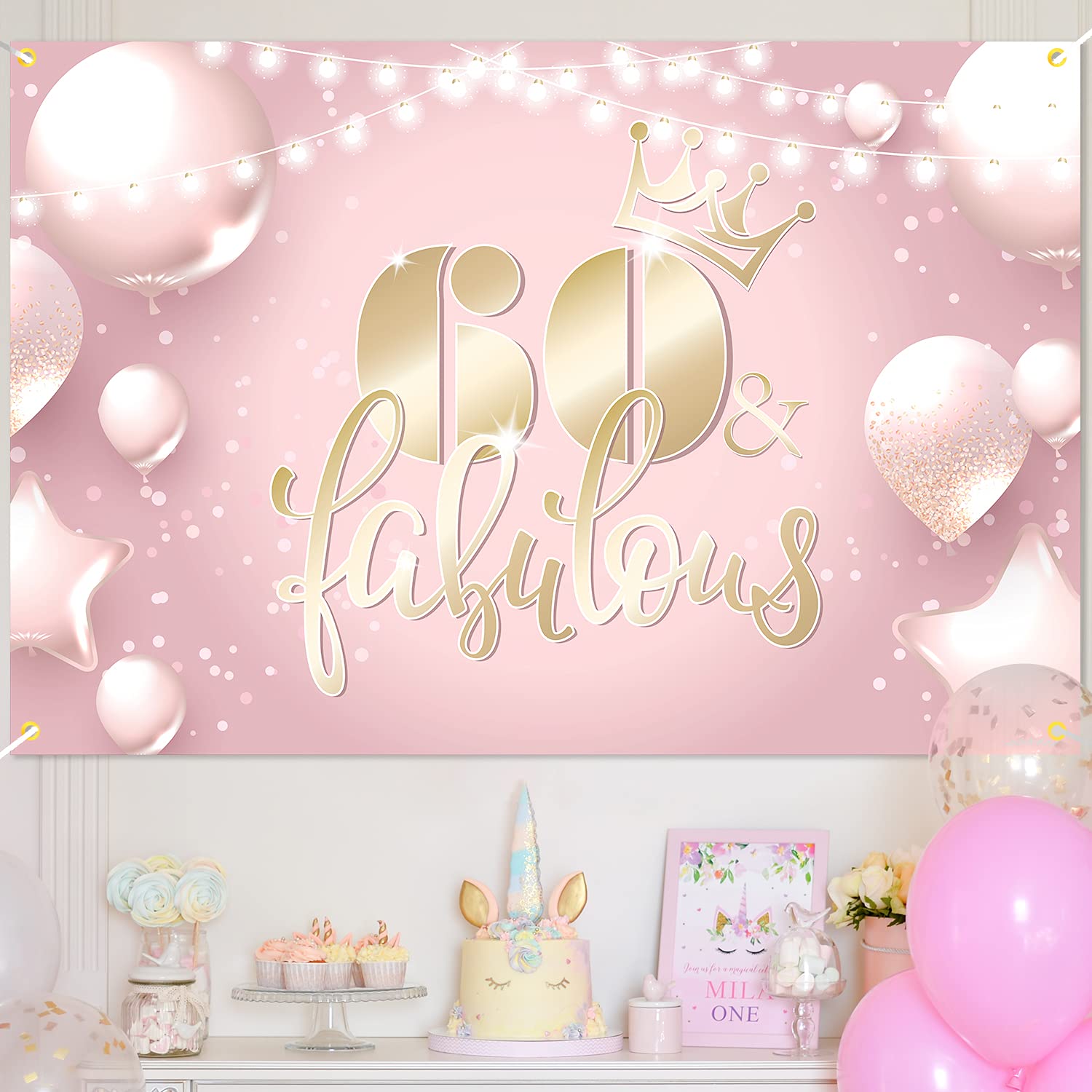 Felice 21 ° compleanno Banner Decorazioni di sfondo per ragazze, Oro rosa 21 Forniture per segni