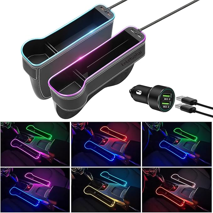 7 Color Changing Led Car Seat Gap Filler Organizer 2 Pack Car Gap Seat