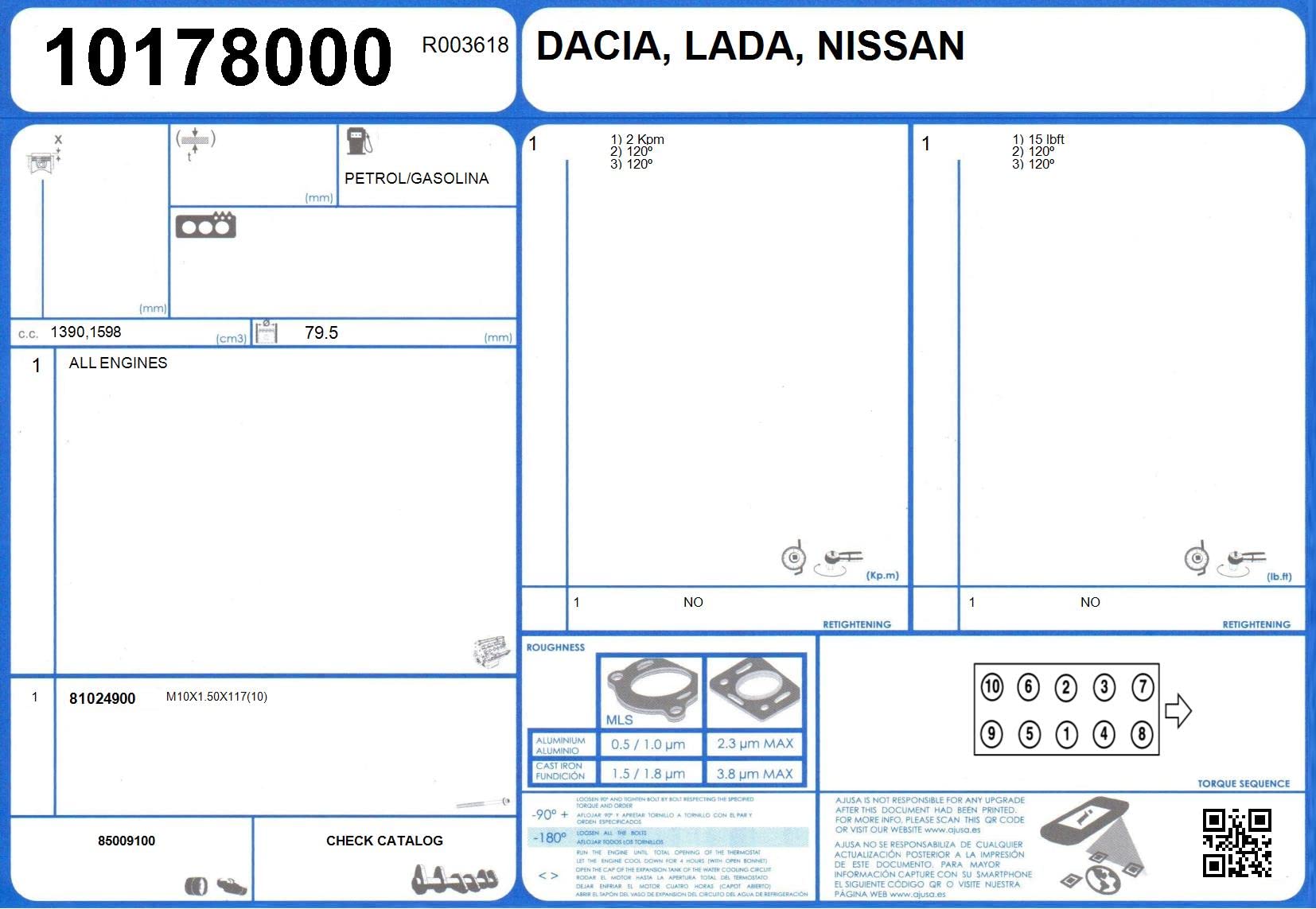 Ajusa 50175400 Juego completo de juntas, motor